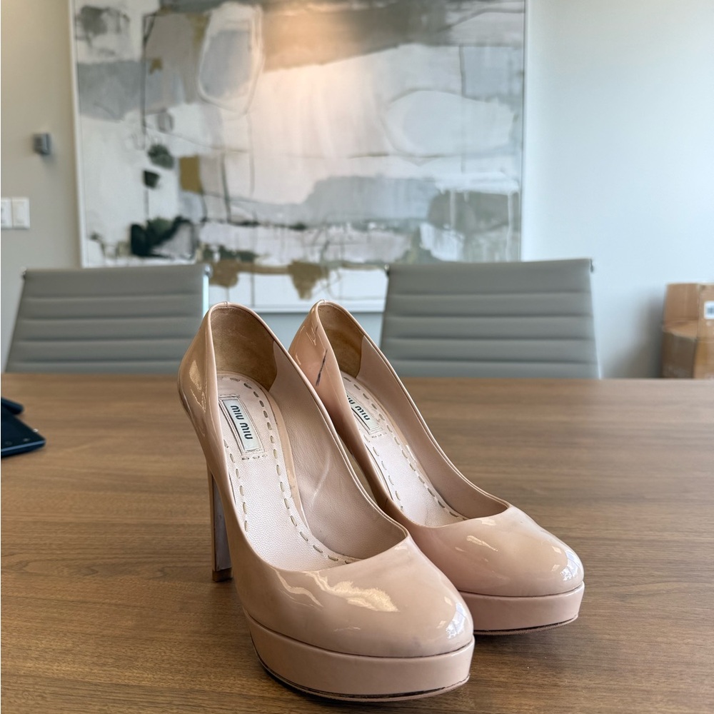 Miu Miu Cream Platform Heels Rounded Toe